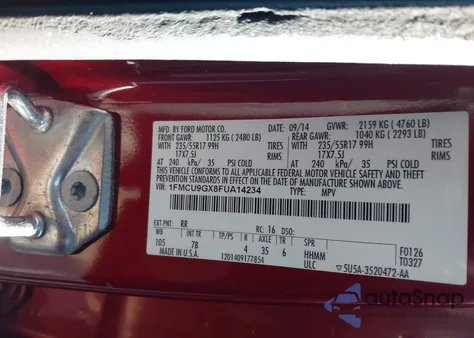 2015 Ford Escape Se from USA, damaged, VIN 1FMCU9GX8FUA14234